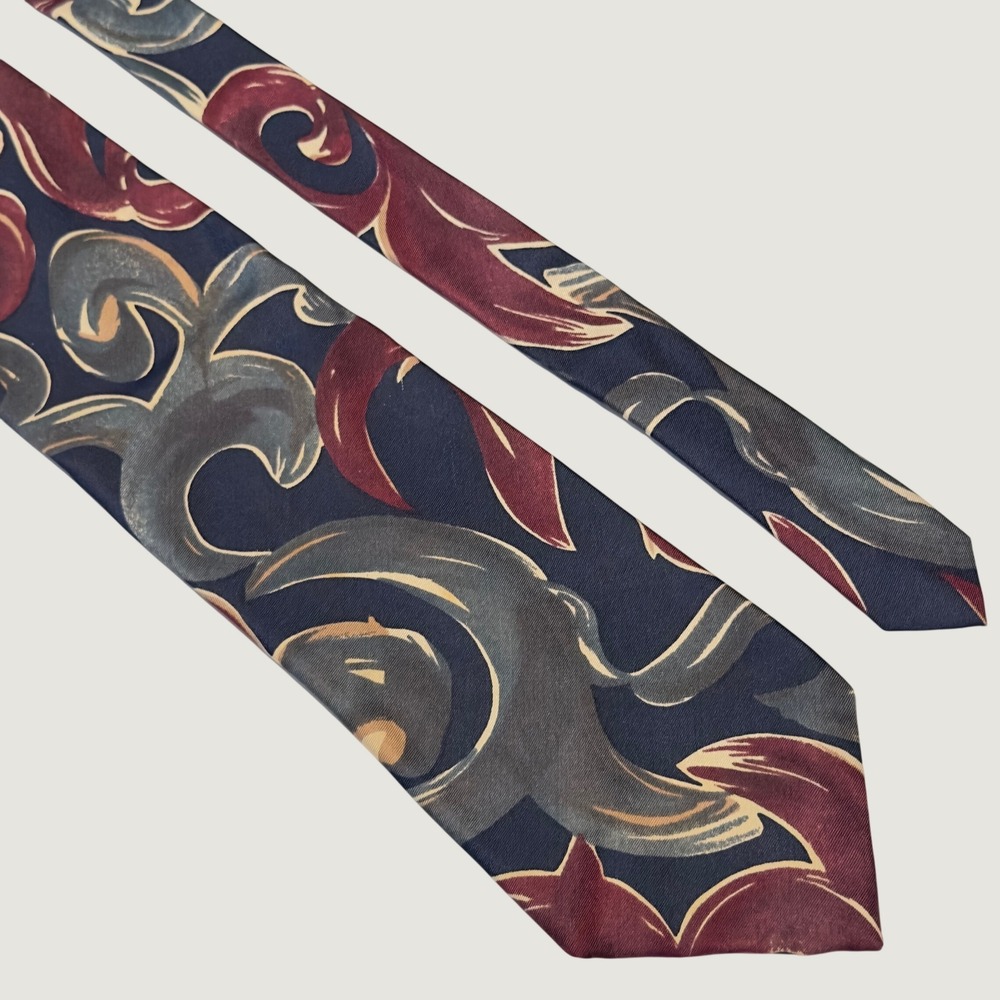 Adolfo Silk Tie Navy Burgundy Abstract Scroll Vintage OS Formal Business 54x3.5"